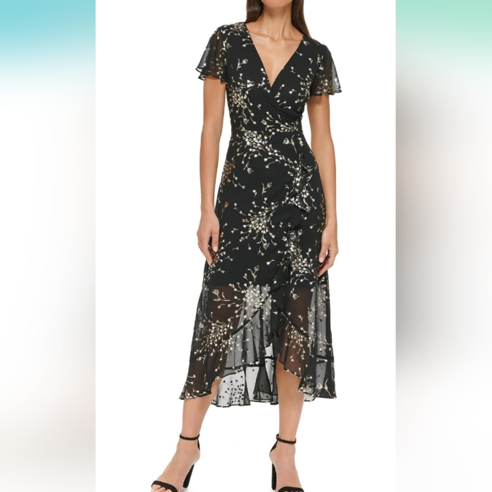 Kensie women printed chiffon assym midi dress